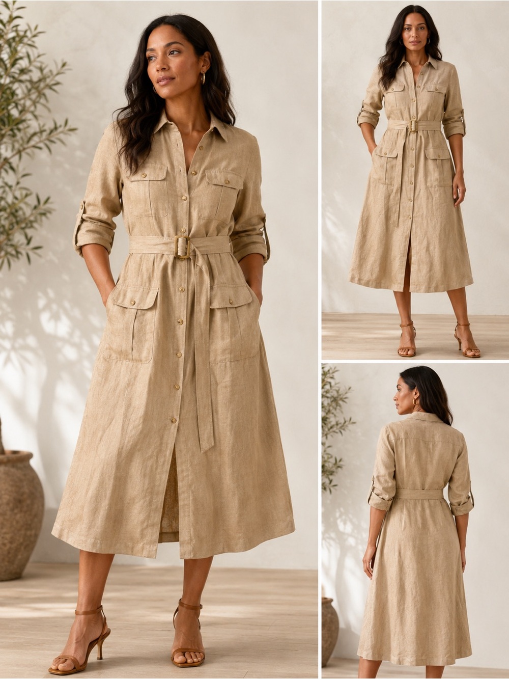 Lauren Ralph Lauren Beige Linen Button-Front Top - Picture 1 of 9